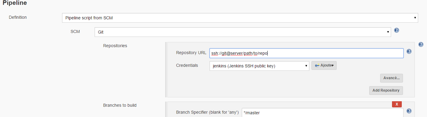 Jenkins git url configuration screen